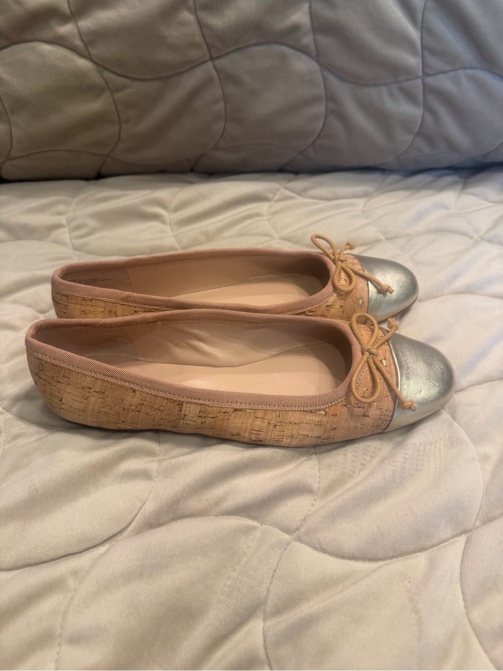 Talbots Cork Ballet Flats with Silver Toe and Pink Trim 9.5